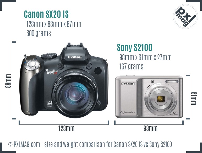 Canon SX20 IS vs Sony S2100 size comparison Canon SX20 IS vs Sony S2100 size comparison