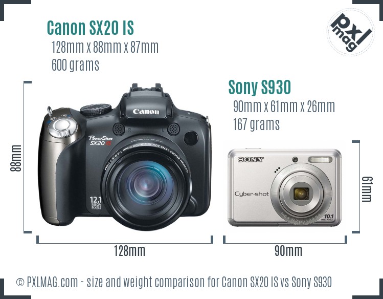 Canon SX20 IS vs Sony S930 size comparison