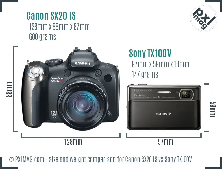 Canon SX20 IS vs Sony TX100V size comparison