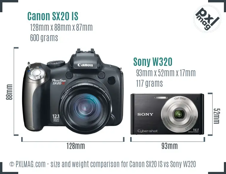 Canon SX20 IS vs Sony W320 size comparison