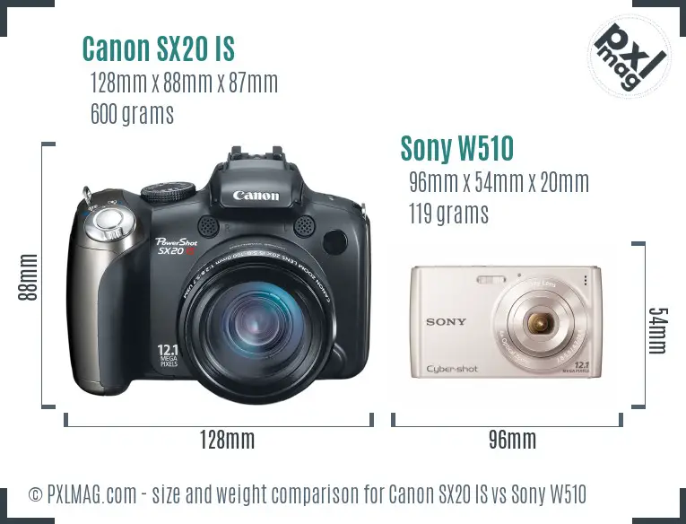 Canon SX20 IS vs Sony W510 size comparison