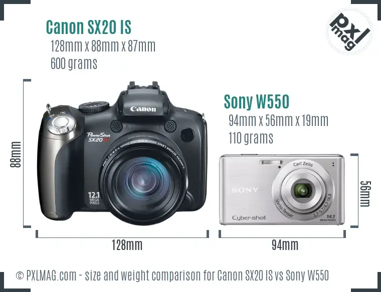 Canon SX20 IS vs Sony W550 size comparison Canon SX20 IS vs Sony W550 size comparison