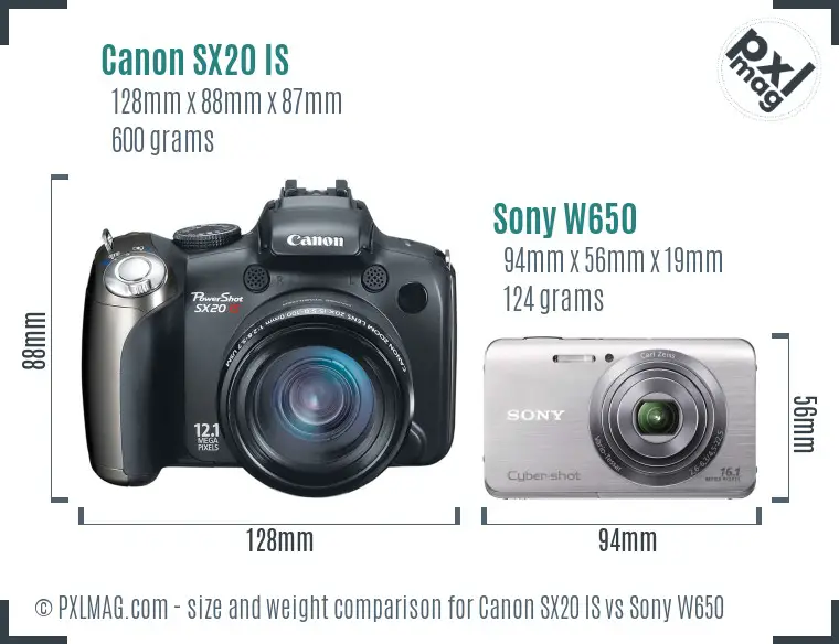 Canon SX20 IS vs Sony W650 size comparison Canon SX20 IS vs Sony W650 size comparison
