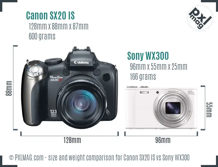 Canon SX20 IS vs Sony WX300 size comparison