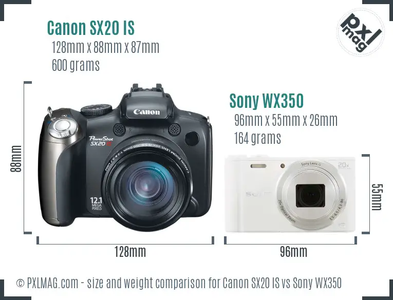 Canon SX20 IS vs Sony WX350 size comparison