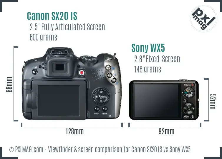 Canon SX20 IS vs Sony WX5 Screen and Viewfinder comparison