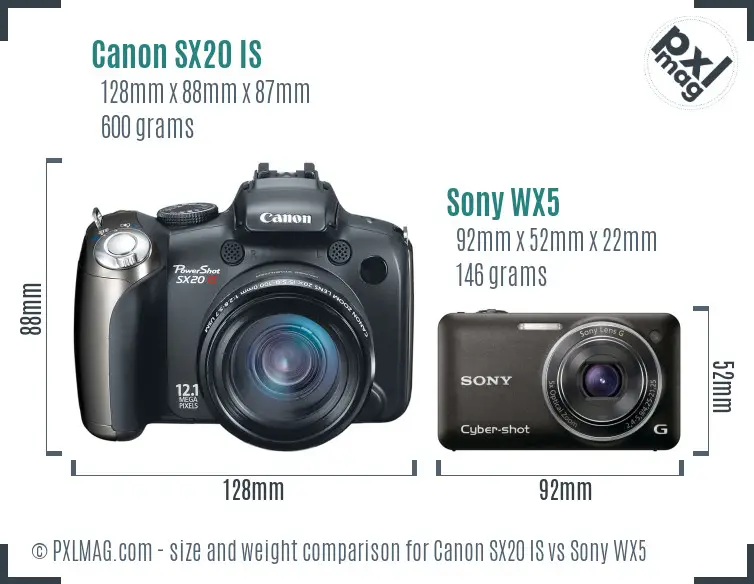 Canon SX20 IS vs Sony WX5 size comparison