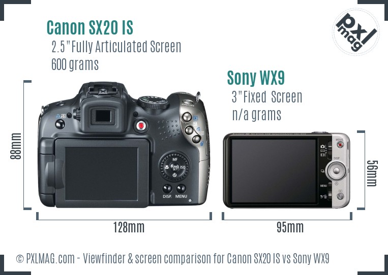 Canon SX20 IS vs Sony WX9 Screen and Viewfinder comparison