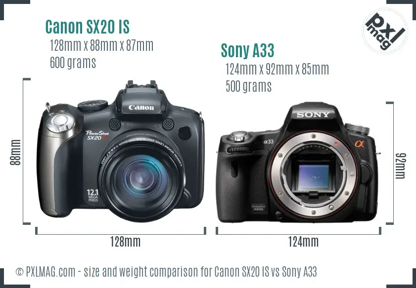 Canon SX20 IS vs Sony A33 size comparison