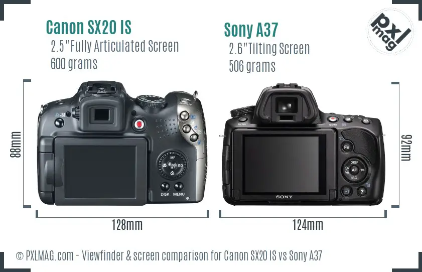 Canon SX20 IS vs Sony A37 Screen and Viewfinder comparison