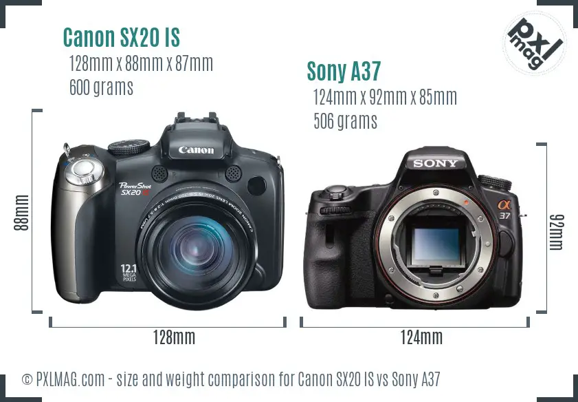 Canon SX20 IS vs Sony A37 size comparison