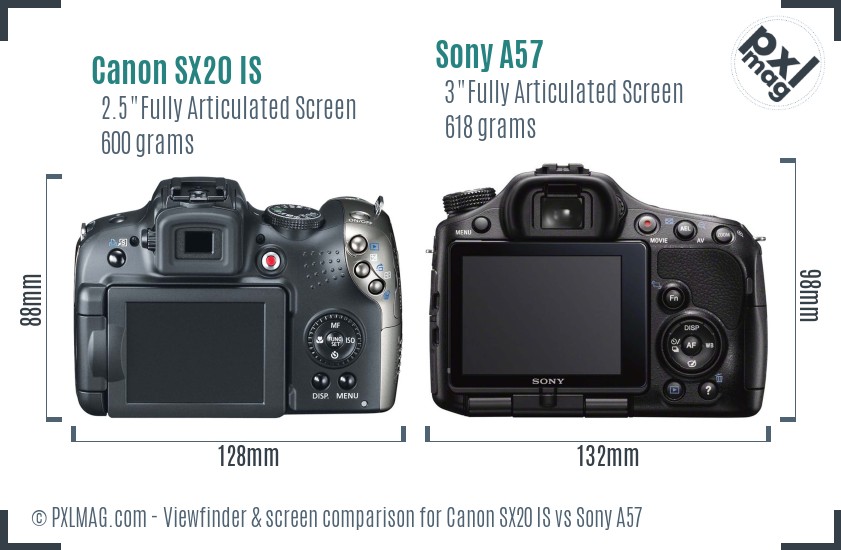 Canon SX20 IS vs Sony A57 Screen and Viewfinder comparison