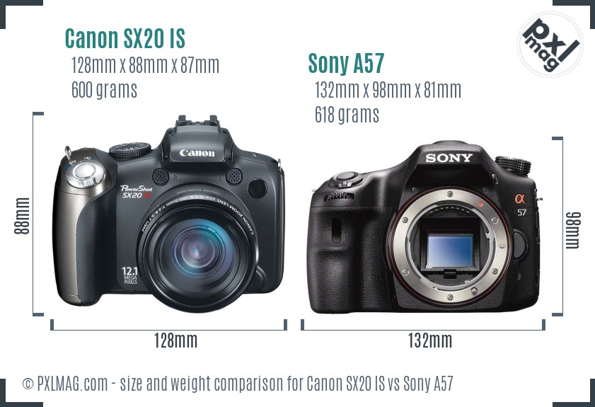Canon SX20 IS vs Sony A57 size comparison Canon SX20 IS vs Sony A57 size comparison