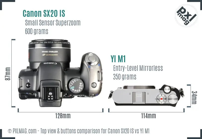 Canon SX20 IS vs YI M1 top view buttons comparison