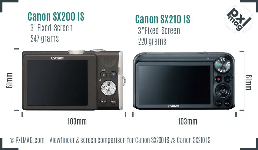 Canon SX200 IS vs Canon SX210 IS Screen and Viewfinder comparison