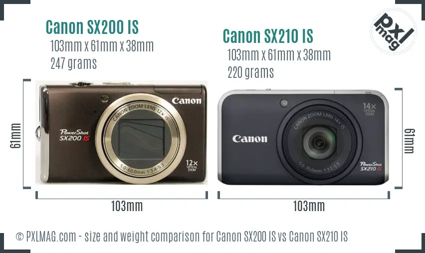 Canon SX200 IS vs Canon SX210 IS size comparison