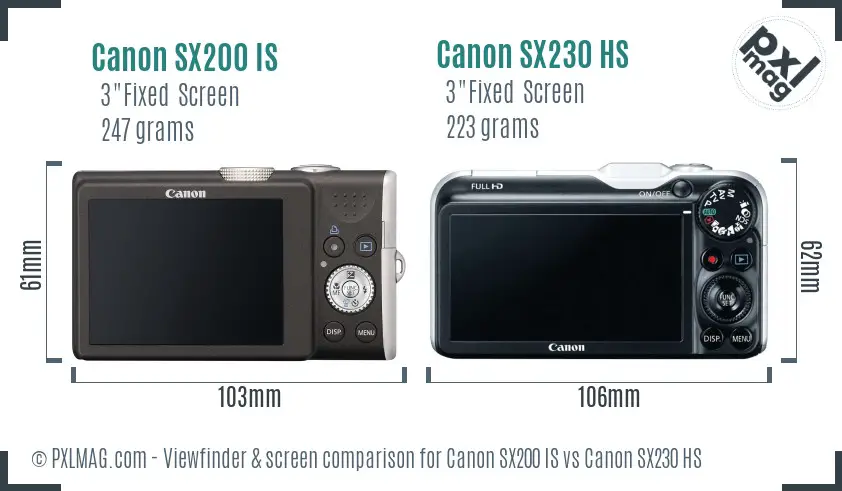 Canon SX200 IS vs Canon SX230 HS Screen and Viewfinder comparison