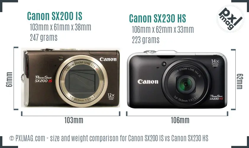 Canon SX200 IS vs Canon SX230 HS size comparison