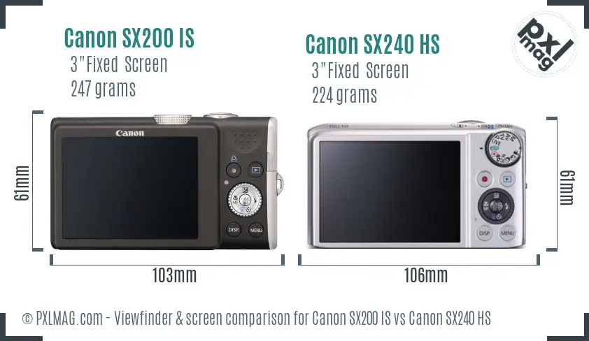 Canon SX200 IS vs Canon SX240 HS Screen and Viewfinder comparison