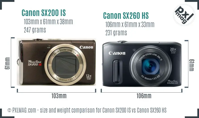 Canon SX200 IS vs Canon SX260 HS size comparison