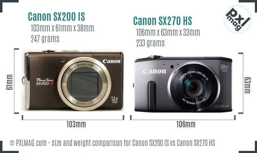 Canon SX200 IS vs Canon SX270 HS size comparison