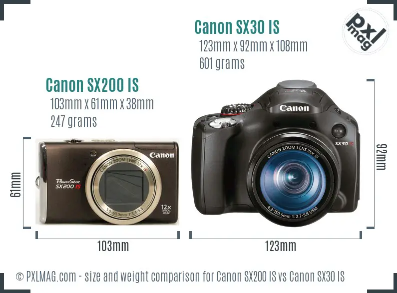 Canon SX200 IS vs Canon SX30 IS size comparison