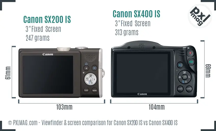 Canon SX200 IS vs Canon SX400 IS Screen and Viewfinder comparison