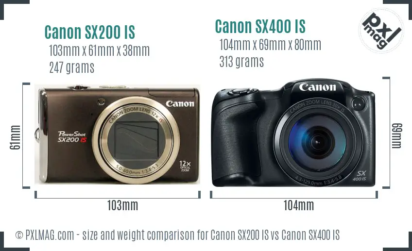 Canon SX200 IS vs Canon SX400 IS size comparison