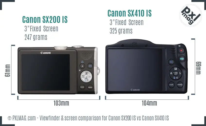 Canon SX200 IS vs Canon SX410 IS Screen and Viewfinder comparison