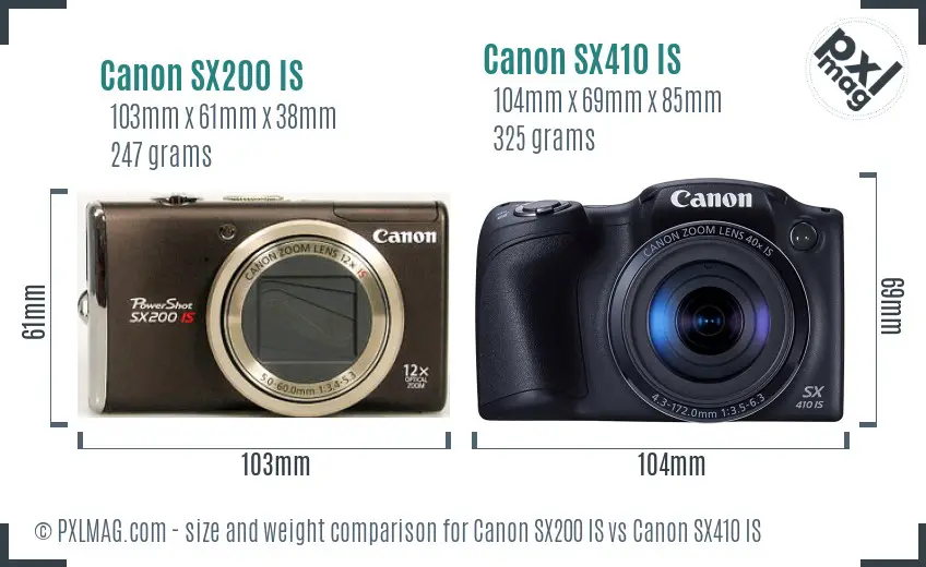 Canon SX200 IS vs Canon SX410 IS size comparison