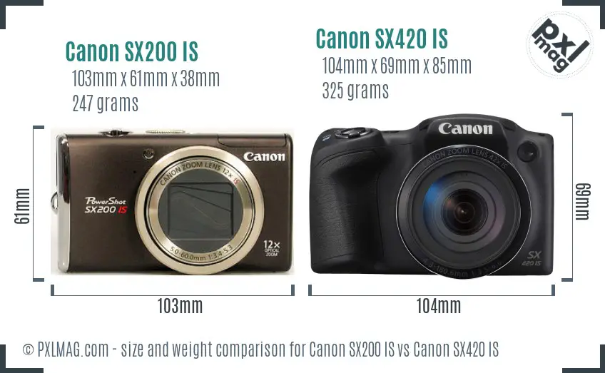 Canon SX200 IS vs Canon SX420 IS size comparison