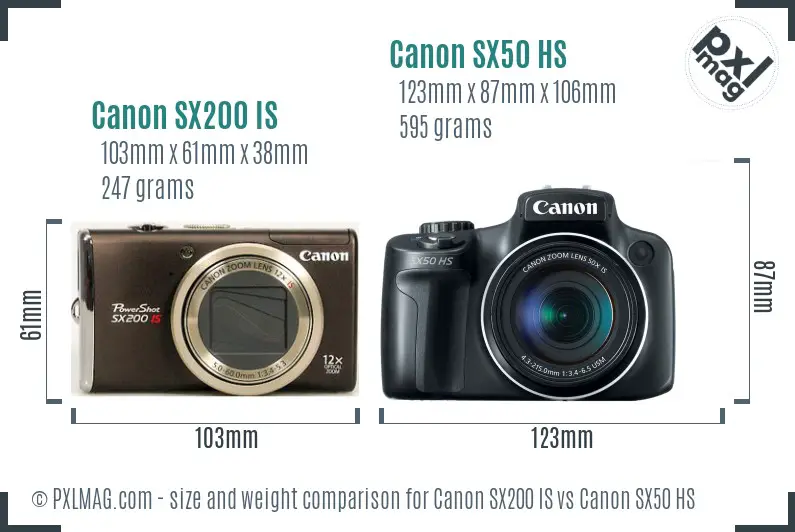 Canon SX200 IS vs Canon SX50 HS size comparison