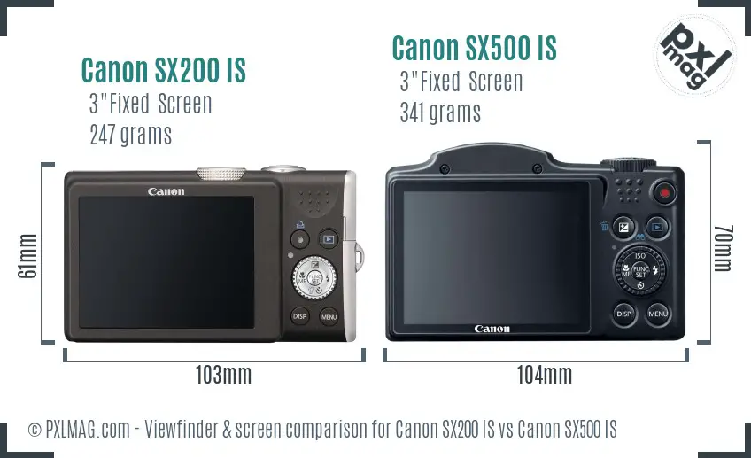 Canon SX200 IS vs Canon SX500 IS Screen and Viewfinder comparison