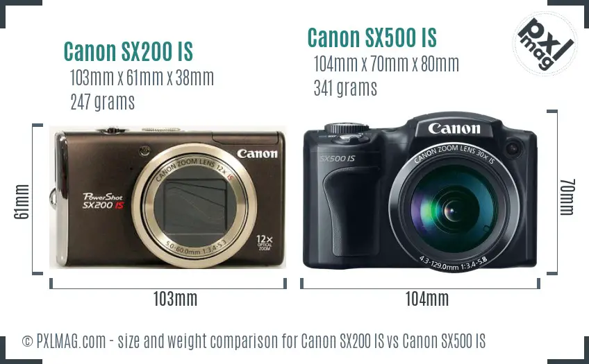 Canon SX200 IS vs Canon SX500 IS size comparison