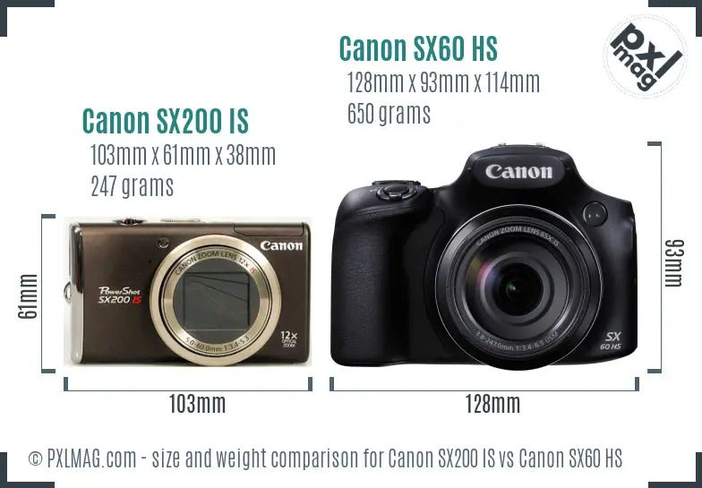 Canon SX200 IS vs Canon SX60 HS size comparison