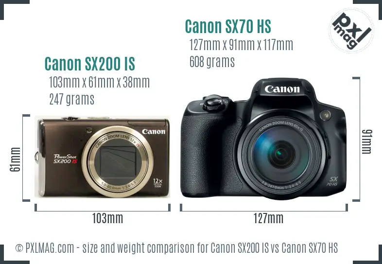 Canon SX200 IS vs Canon SX70 HS size comparison