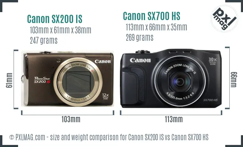 Canon SX200 IS vs Canon SX700 HS size comparison