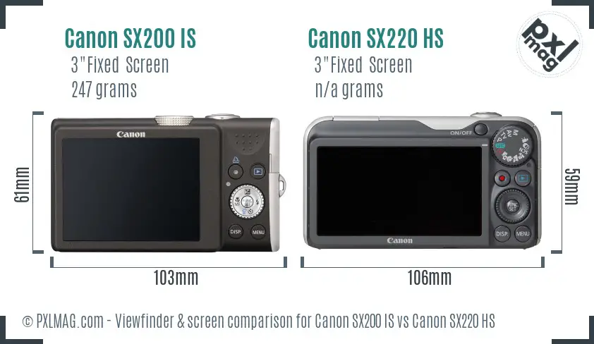 Canon SX200 IS vs Canon SX220 HS Screen and Viewfinder comparison