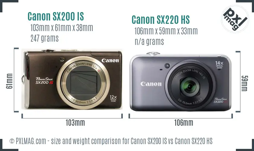 Canon SX200 IS vs Canon SX220 HS size comparison