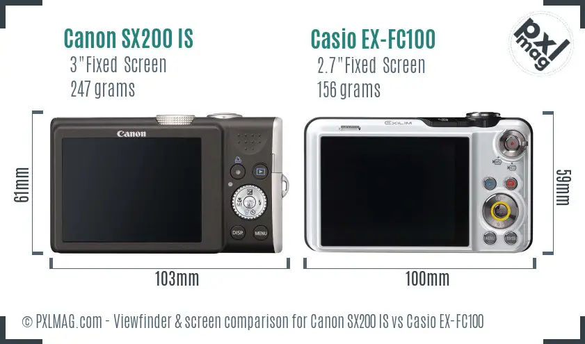 Canon SX200 IS vs Casio EX-FC100 Screen and Viewfinder comparison