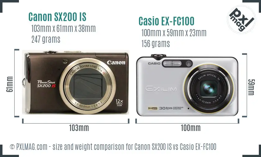 Canon SX200 IS vs Casio EX-FC100 size comparison