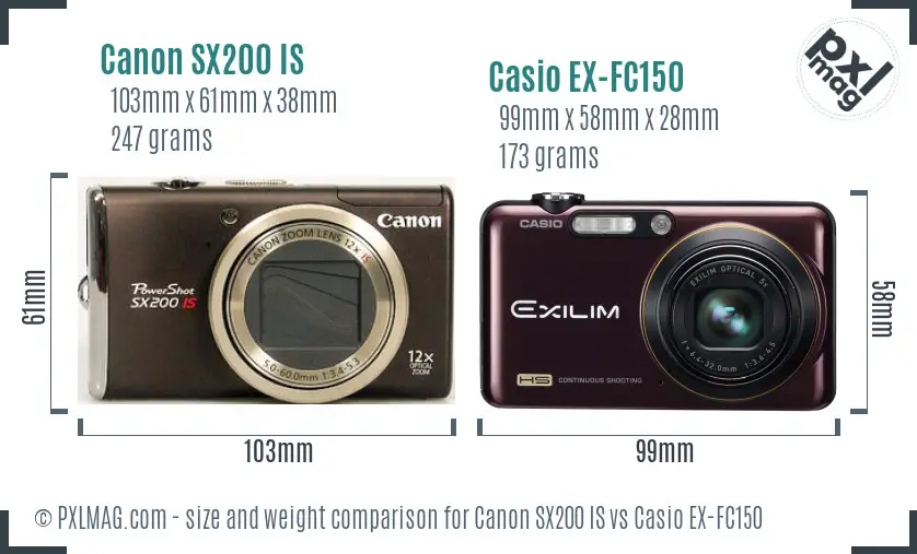 Canon SX200 IS vs Casio EX-FC150 size comparison