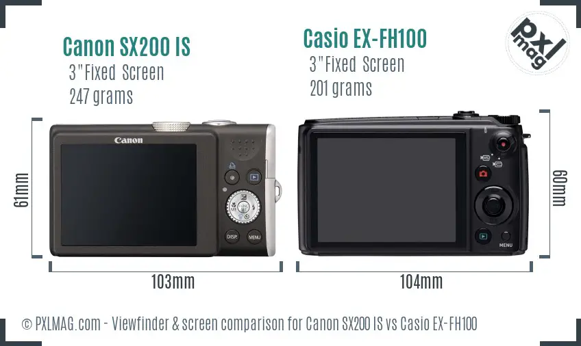 Canon SX200 IS vs Casio EX-FH100 Screen and Viewfinder comparison