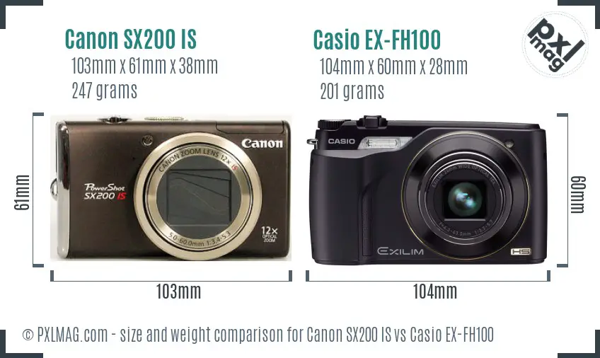 Canon SX200 IS vs Casio EX-FH100 size comparison