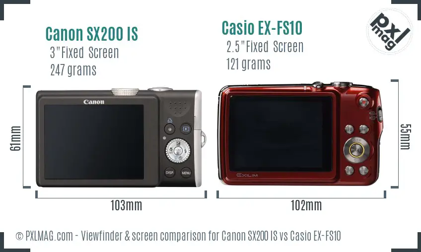 Canon SX200 IS vs Casio EX-FS10 Screen and Viewfinder comparison