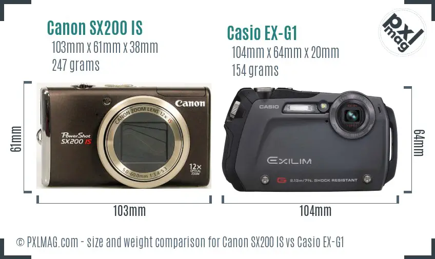 Canon SX200 IS vs Casio EX-G1 size comparison