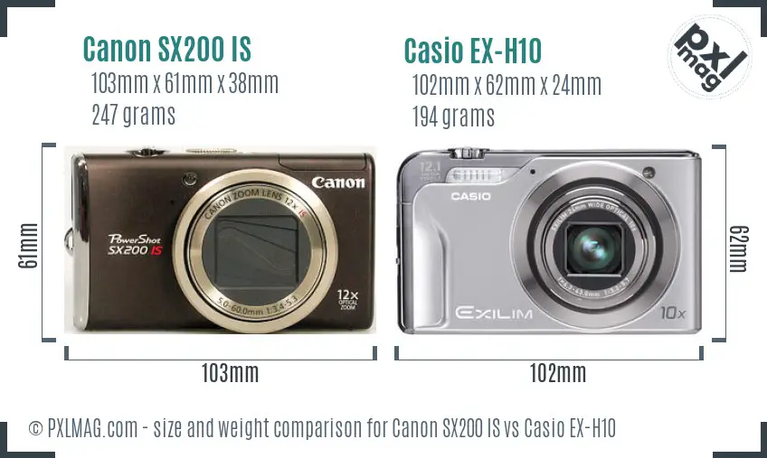 Canon SX200 IS vs Casio EX-H10 size comparison