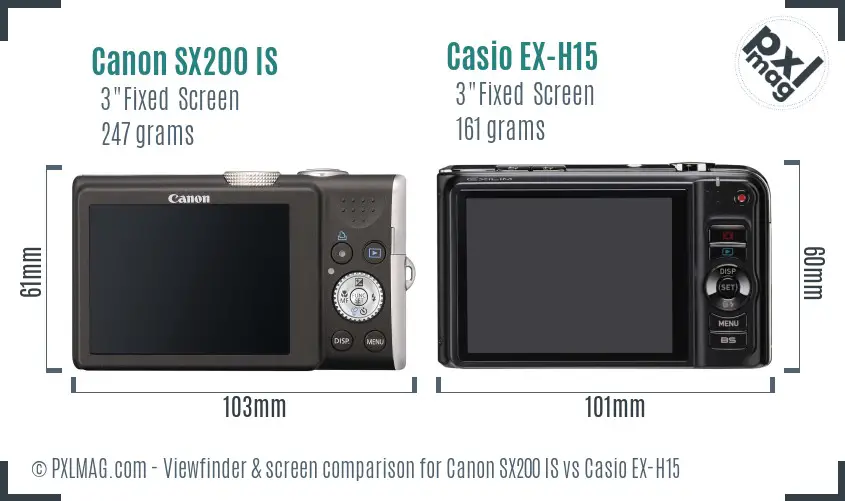 Canon SX200 IS vs Casio EX-H15 Screen and Viewfinder comparison Canon SX200 IS vs Casio EX-H15 Screen and Viewfinder comparison