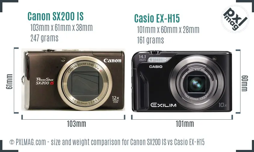 Canon SX200 IS vs Casio EX-H15 size comparison Canon SX200 IS vs Casio EX-H15 size comparison