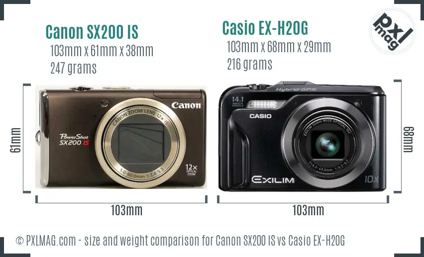 Canon SX200 IS vs Casio EX-H20G size comparison